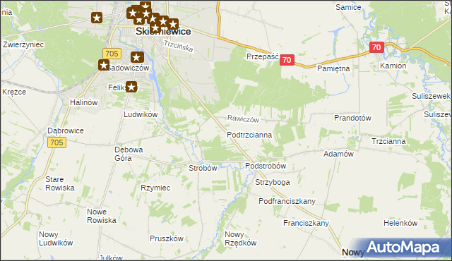 mapa Podtrzcianna, Podtrzcianna na mapie Targeo