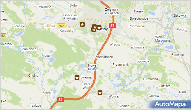 mapa Podzamcze gmina Chęciny, Podzamcze gmina Chęciny na mapie Targeo