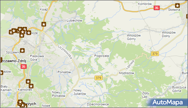 mapa Pogorzała gmina Świdnica, Pogorzała gmina Świdnica na mapie Targeo