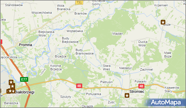 mapa Pokrzywna gmina Stromiec, Pokrzywna gmina Stromiec na mapie Targeo