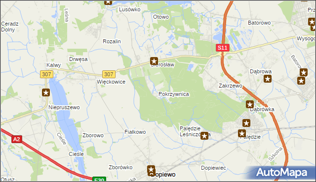 mapa Pokrzywnica gmina Dopiewo, Pokrzywnica gmina Dopiewo na mapie Targeo