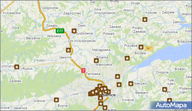 mapa Polanka gmina Myślenice, Polanka gmina Myślenice na mapie Targeo