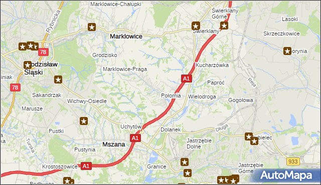 mapa Połomia gmina Mszana, Połomia gmina Mszana na mapie Targeo