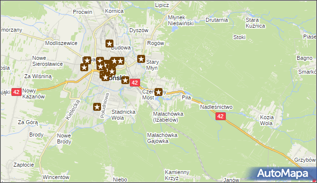 mapa Pomyków gmina Końskie, Pomyków gmina Końskie na mapie Targeo