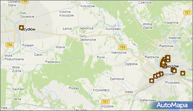 mapa Ponik gmina Staszów, Ponik gmina Staszów na mapie Targeo