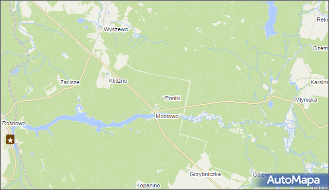 mapa Poniki gmina Manowo, Poniki gmina Manowo na mapie Targeo