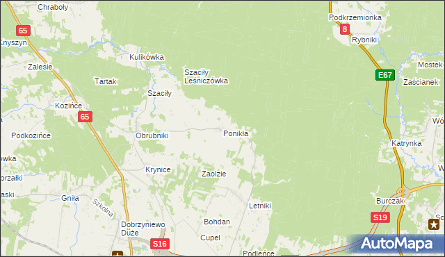 mapa Ponikła gmina Dobrzyniewo Duże, Ponikła gmina Dobrzyniewo Duże na mapie Targeo