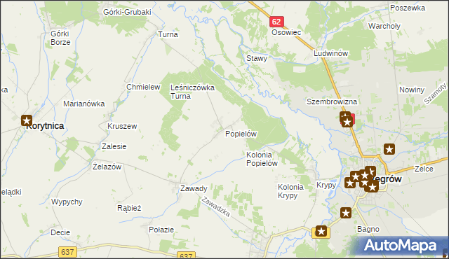 mapa Popielów gmina Liw, Popielów gmina Liw na mapie Targeo