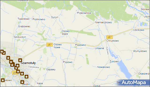 mapa Popówko gmina Oborniki, Popówko gmina Oborniki na mapie Targeo
