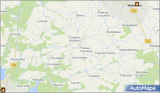 mapa Popowo Kościelne gmina Mieścisko, Popowo Kościelne gmina Mieścisko na mapie Targeo