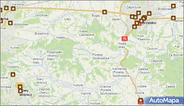 mapa Poręba Spytkowska, Poręba Spytkowska na mapie Targeo