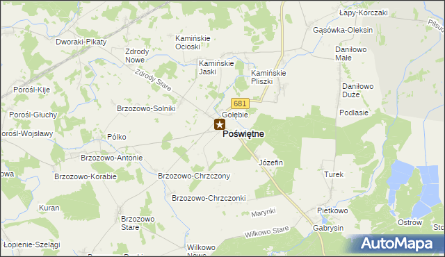 mapa Poświętne powiat białostocki, Poświętne powiat białostocki na mapie Targeo