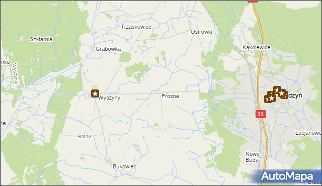 mapa Prosna gmina Budzyń, Prosna gmina Budzyń na mapie Targeo