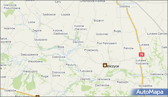 mapa Przezwody gmina Wilczyce, Przezwody gmina Wilczyce na mapie Targeo