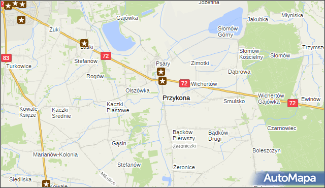 mapa Przykona, Przykona na mapie Targeo