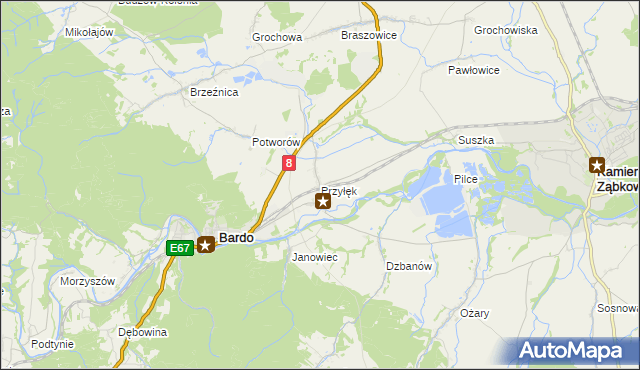 mapa Przyłęk gmina Bardo, Przyłęk gmina Bardo na mapie Targeo