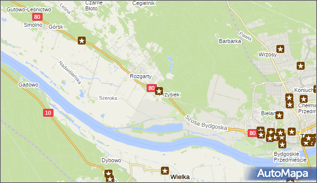 mapa Przysiek gmina Zławieś Wielka, Przysiek gmina Zławieś Wielka na mapie Targeo