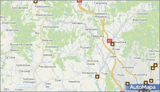 mapa Pyzówka, Pyzówka na mapie Targeo