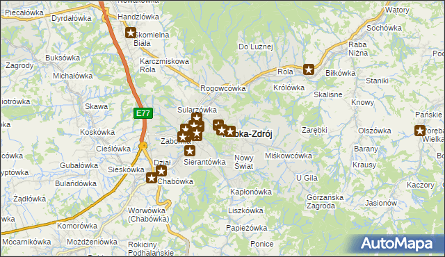 mapa Rabka-Zdrój, Rabka-Zdrój na mapie Targeo