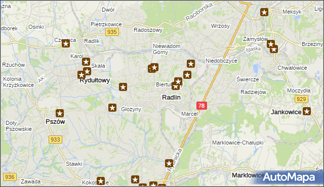 mapa Radlin powiat wodzisławski, Radlin powiat wodzisławski na mapie Targeo