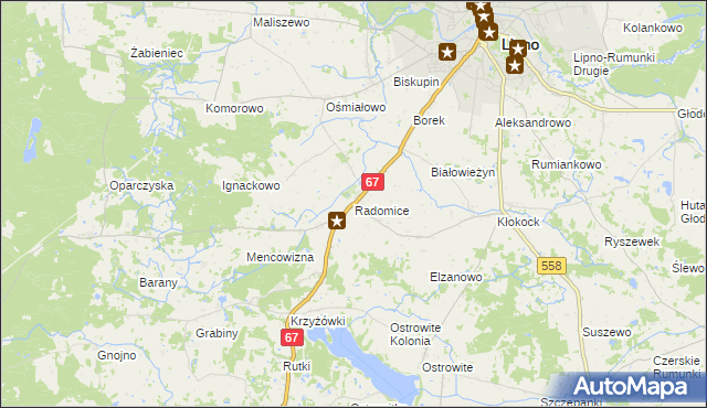 mapa Radomice gmina Lipno, Radomice gmina Lipno na mapie Targeo