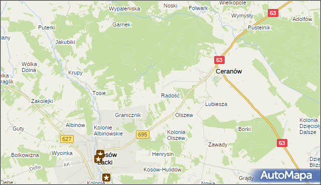 mapa Radość gmina Ceranów, Radość gmina Ceranów na mapie Targeo