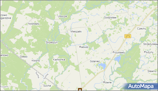 mapa Radusz gmina Grzmiąca, Radusz gmina Grzmiąca na mapie Targeo