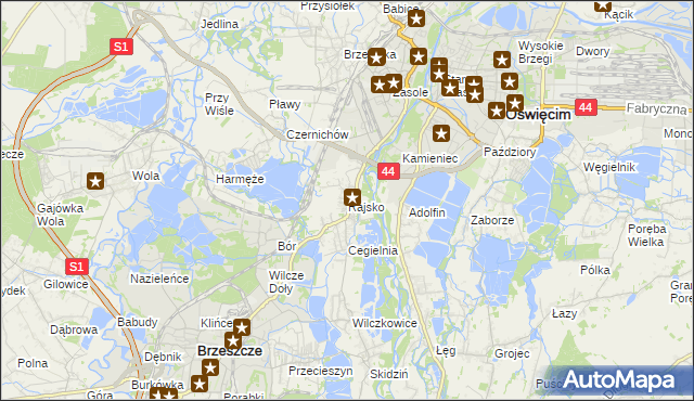 mapa Rajsko gmina Oświęcim, Rajsko gmina Oświęcim na mapie Targeo