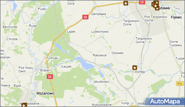 mapa Rakowice gmina Lubawa, Rakowice gmina Lubawa na mapie Targeo