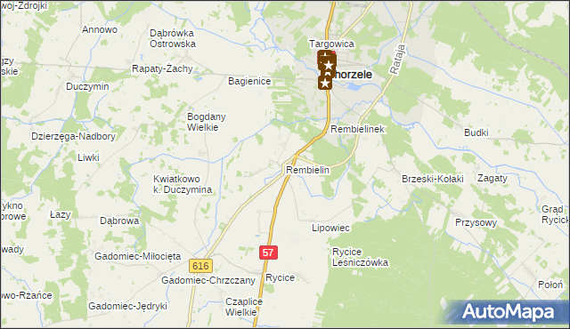 mapa Rembielin gmina Chorzele, Rembielin gmina Chorzele na mapie Targeo