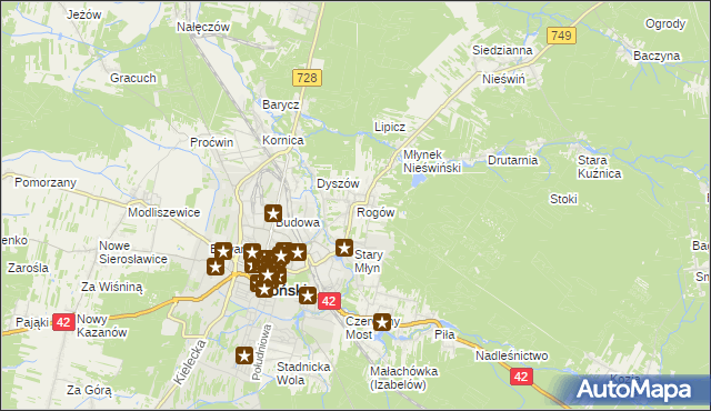 mapa Rogów gmina Końskie, Rogów gmina Końskie na mapie Targeo