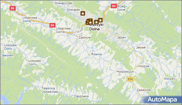 mapa Równia gmina Ustrzyki Dolne, Równia gmina Ustrzyki Dolne na mapie Targeo