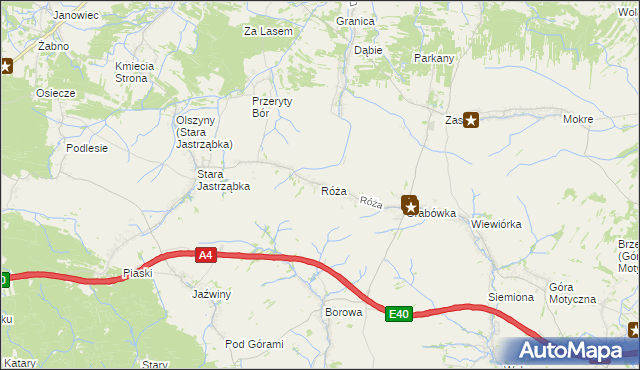 mapa Róża gmina Czarna, Róża gmina Czarna na mapie Targeo