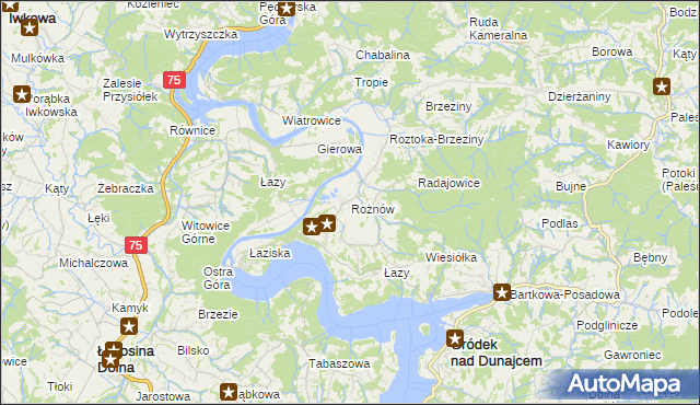 mapa Rożnów gmina Gródek nad Dunajcem, Rożnów gmina Gródek nad Dunajcem na mapie Targeo