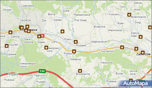 mapa Rudawa gmina Zabierzów, Rudawa gmina Zabierzów na mapie Targeo