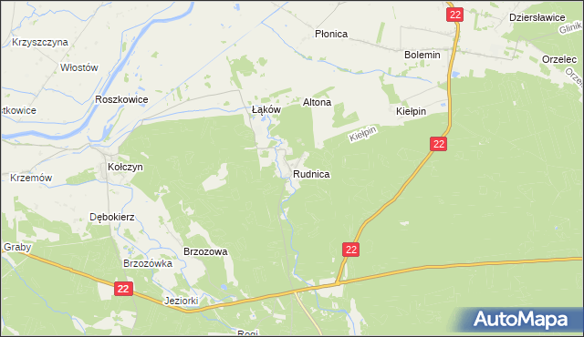 mapa Rudnica gmina Krzeszyce, Rudnica gmina Krzeszyce na mapie Targeo