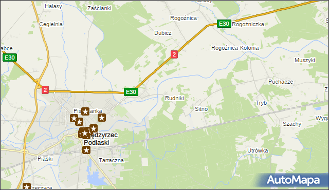 mapa Rudniki gmina Międzyrzec Podlaski, Rudniki gmina Międzyrzec Podlaski na mapie Targeo