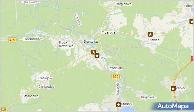 mapa Rudy gmina Kuźnia Raciborska, Rudy gmina Kuźnia Raciborska na mapie Targeo