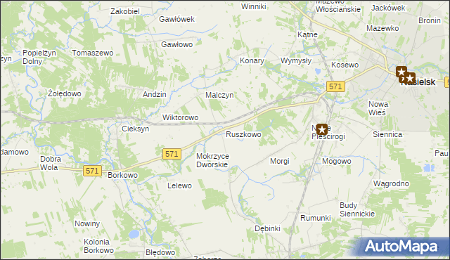 mapa Ruszkowo gmina Nasielsk, Ruszkowo gmina Nasielsk na mapie Targeo