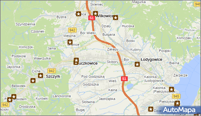 mapa Rybarzowice, Rybarzowice na mapie Targeo