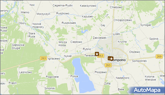 mapa Rybno gmina Wierzbinek, Rybno gmina Wierzbinek na mapie Targeo