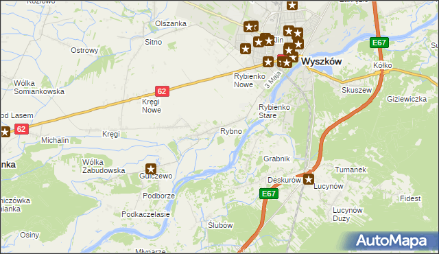 mapa Rybno gmina Wyszków, Rybno gmina Wyszków na mapie Targeo