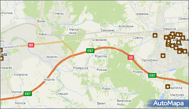 mapa Rzechta gmina Sieradz, Rzechta gmina Sieradz na mapie Targeo
