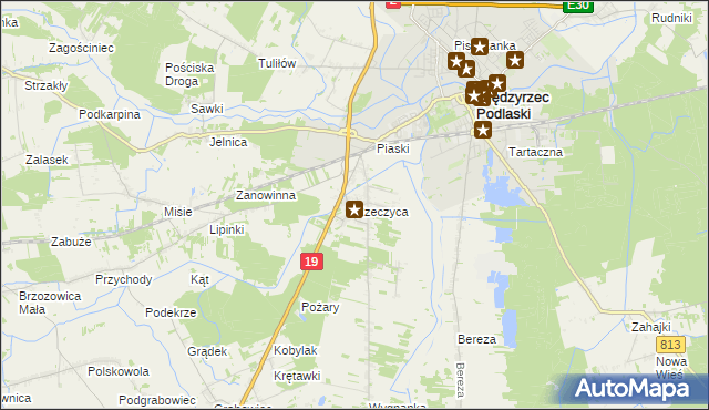 mapa Rzeczyca gmina Międzyrzec Podlaski, Rzeczyca gmina Międzyrzec Podlaski na mapie Targeo