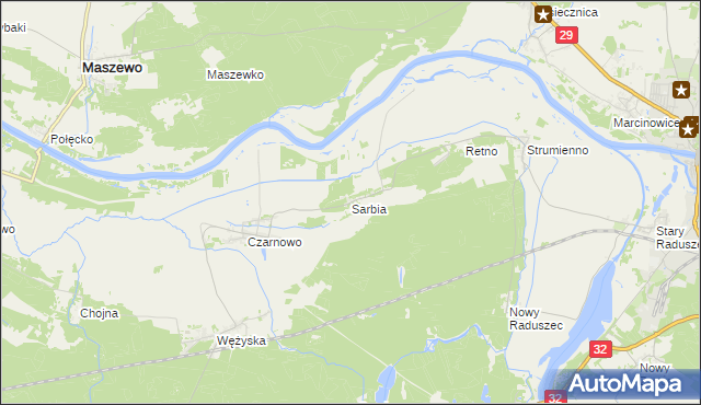 mapa Sarbia gmina Krosno Odrzańskie, Sarbia gmina Krosno Odrzańskie na mapie Targeo