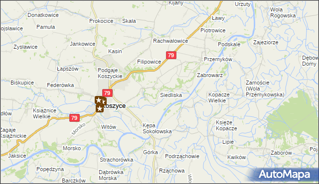 mapa Siedliska gmina Koszyce, Siedliska gmina Koszyce na mapie Targeo