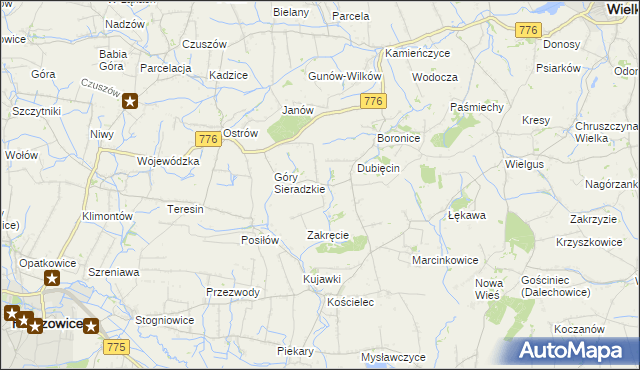 mapa Sieradzice, Sieradzice na mapie Targeo