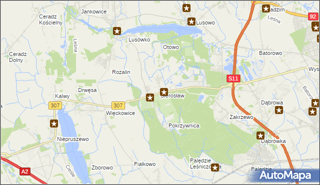 mapa Sierosław gmina Tarnowo Podgórne, Sierosław gmina Tarnowo Podgórne na mapie Targeo