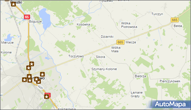 mapa Sikora gmina Grajewo, Sikora gmina Grajewo na mapie Targeo