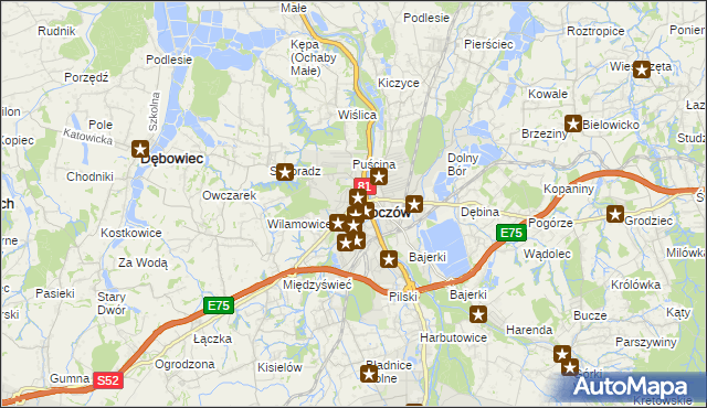 mapa Skoczów powiat cieszyński, Skoczów powiat cieszyński na mapie Targeo